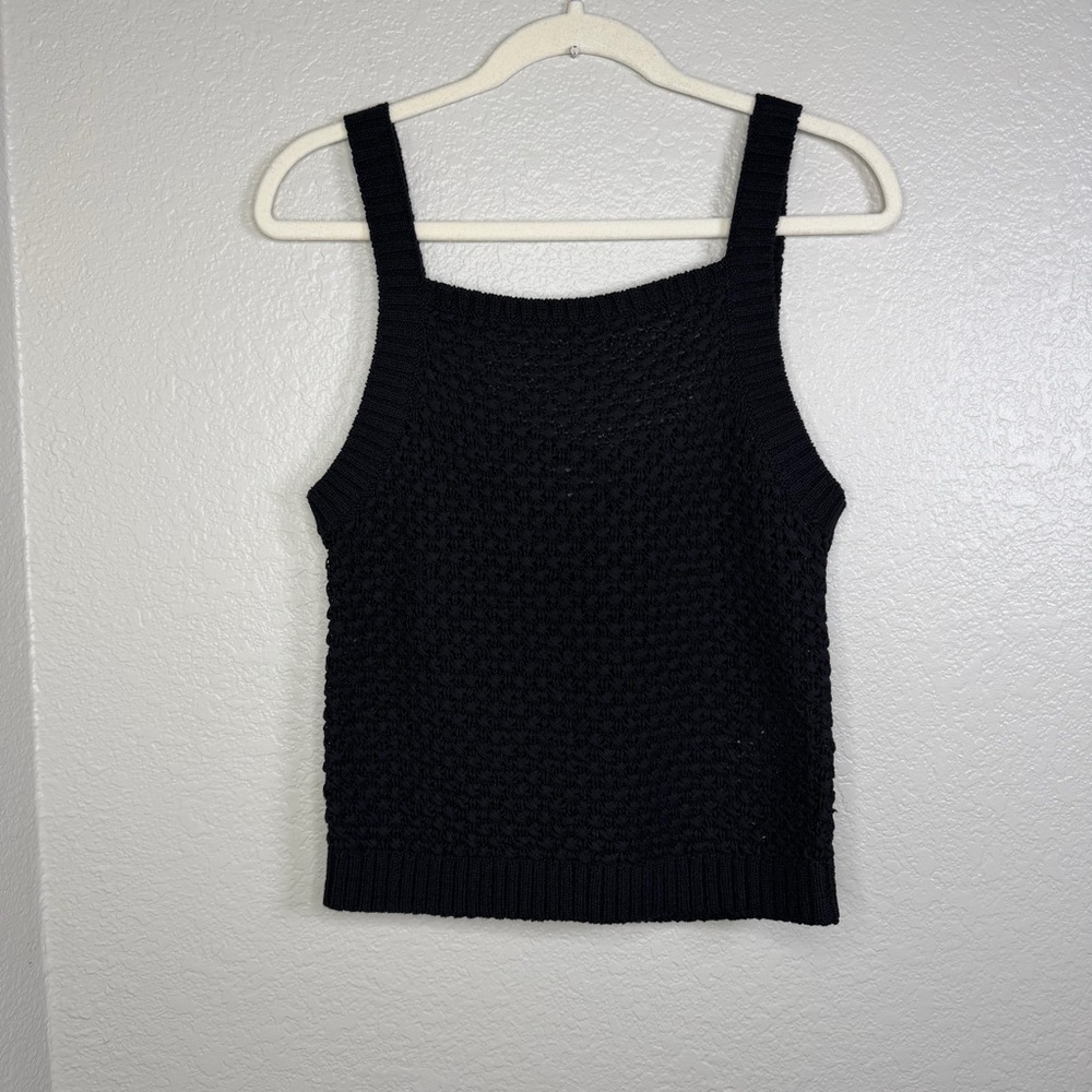 J.Crew Womens Black Basket-Stitch Crochet Knitted Sleeveless Sweater Tank Size M